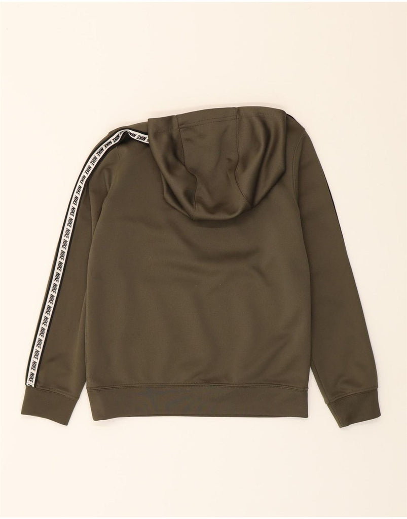 NIKE Boys Graphic Hoodie Jumper 8-9 Years Small Khaki Polyester Vintage Nike and Second-Hand Nike from Messina Hembry 