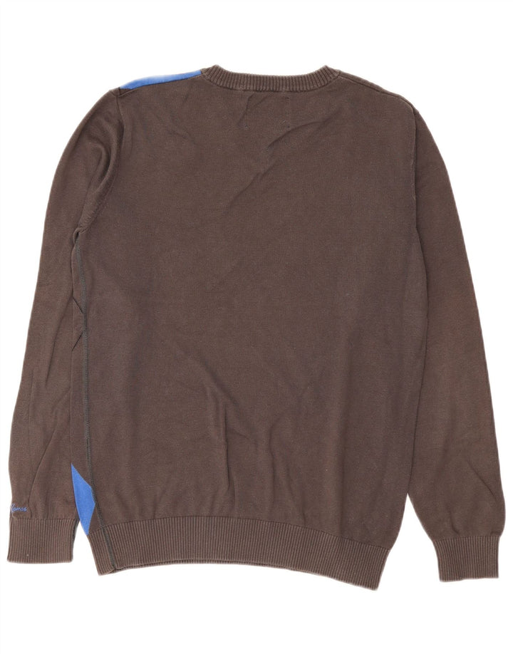Jack & Jones Mens V-Neck Jumper Sweater Large Grey Argyle/Diamond Cotton