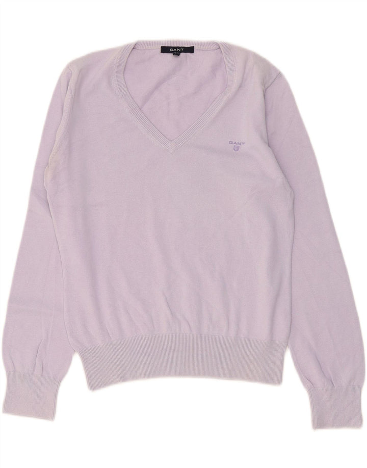 GANT Womens V-Neck Jumper Sweater UK 14 Large Purple Cotton