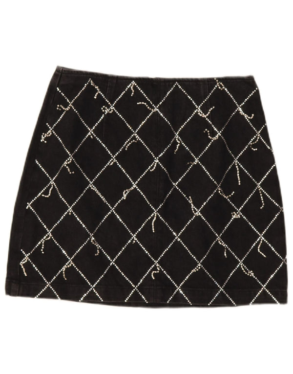 Topshop Womens Mini Denim Skirt UK 12 Medium W30  Black Geometric Cotton