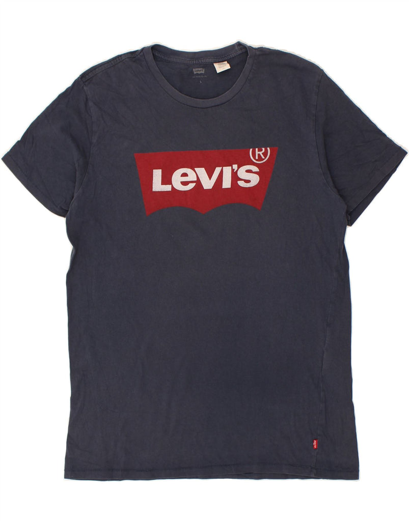 LEVI'S Womens Graphic T-Shirt Top UK 16 Large Navy Blue Cotton | Vintage Levi's | Thrift | Second-Hand Levi's | Used Clothing | Messina Hembry 