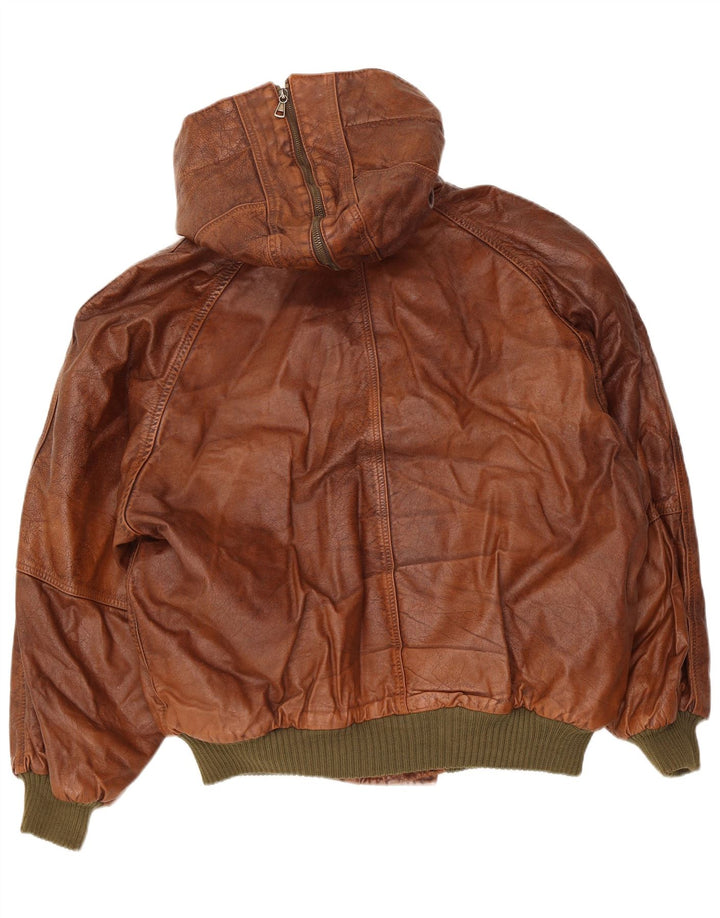Charro Mens Hooded Leather Jacket UK 40 Large Brown Colourblock Leather