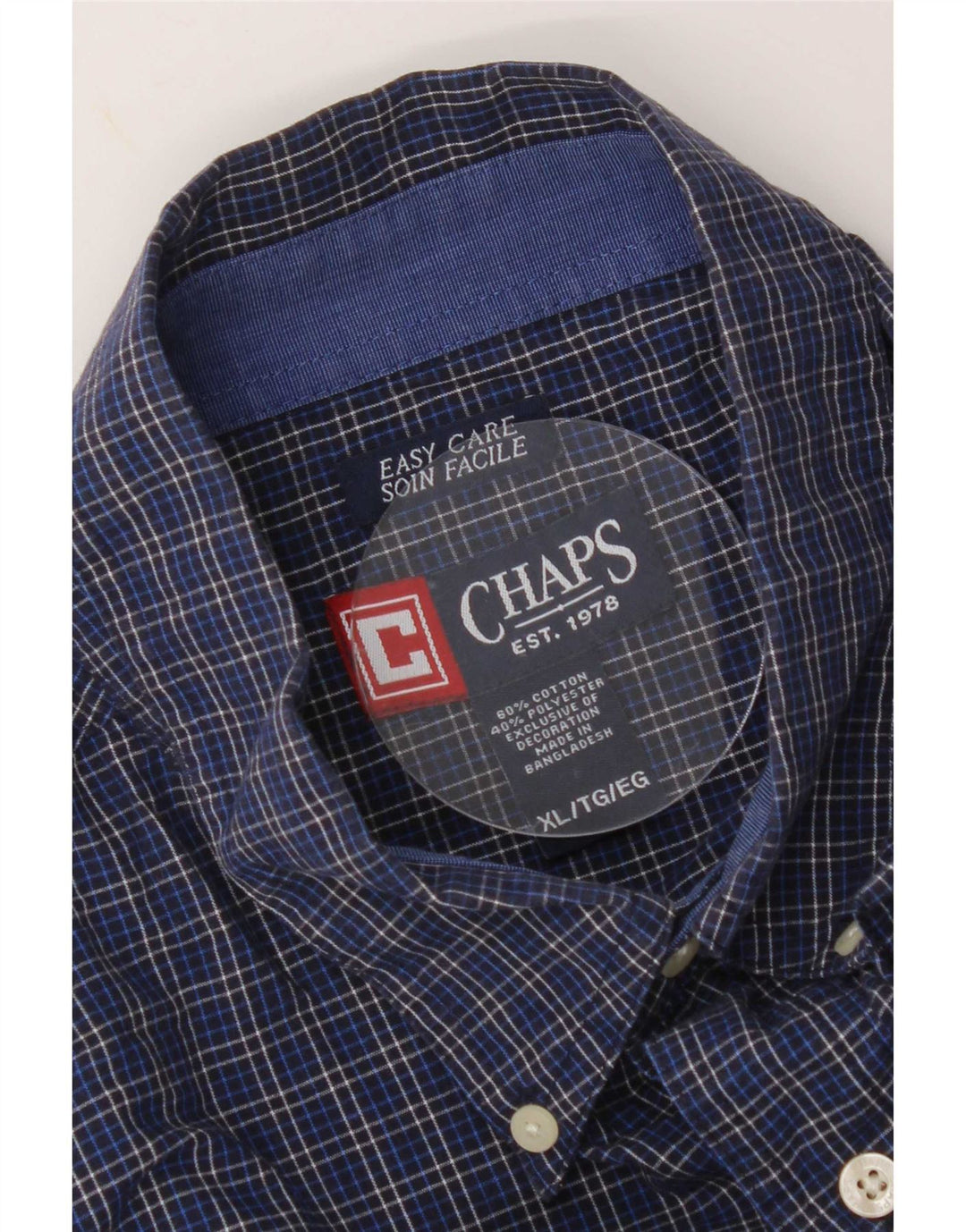 Chaps Mens Easy Care Shirt XL Navy Blue Check Cotton