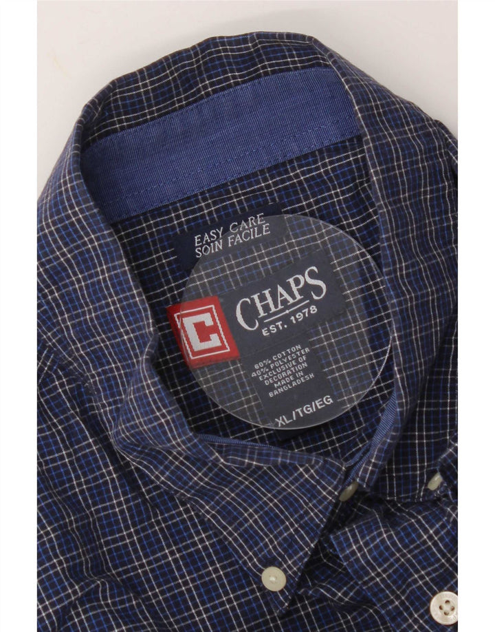 Chaps Mens Easy Care Shirt XL Navy Blue Check Cotton