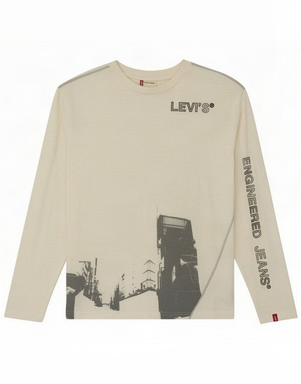 Levi's Mens Engineered Jeans Graphic Top Long Sleeve Large White Cotton