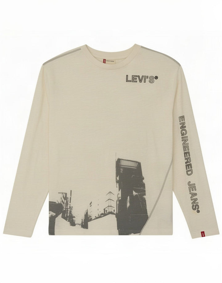 Levi's Mens Engineered Jeans Graphic Top Long Sleeve Large White Cotton