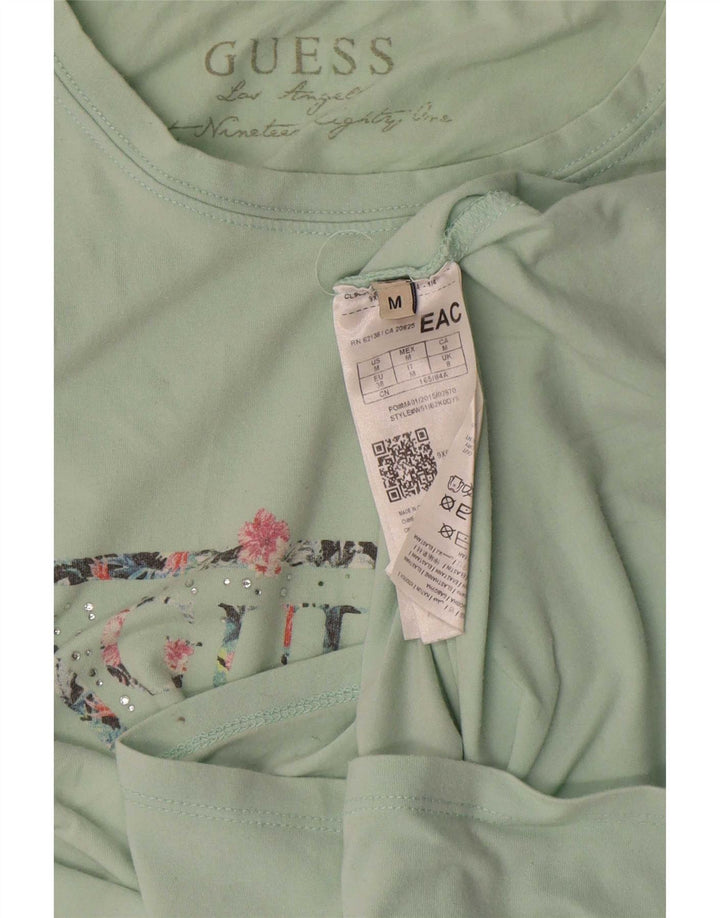 Guess Womens Graphic T-Shirt Top UK 12 Medium Green Cotton