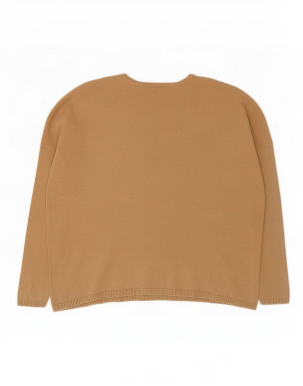 Zara Womens Oversized Crew Neck Jumper Sweater UK 10 Small Beige Cotton