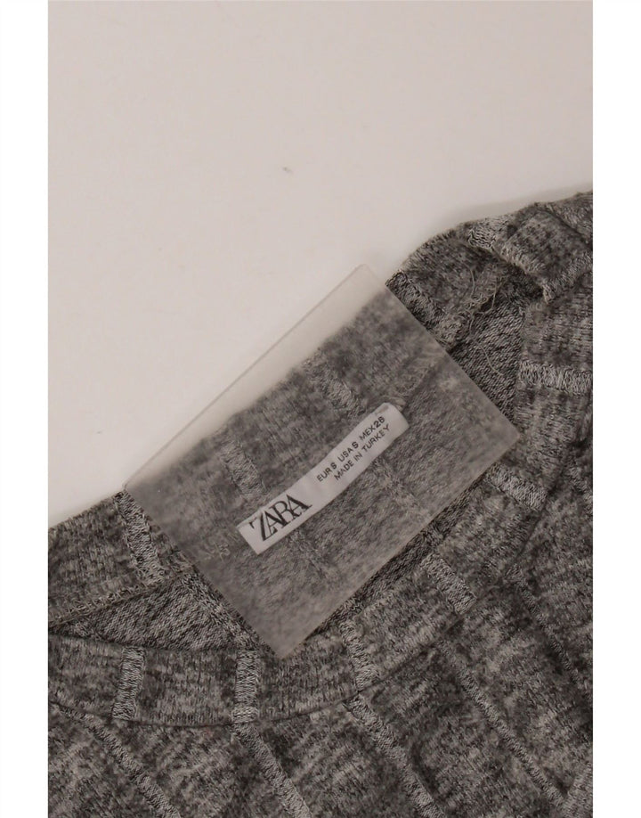 Zara Womens Crop T-Shirt Top UK 10 Small Grey Flecked Polyester
