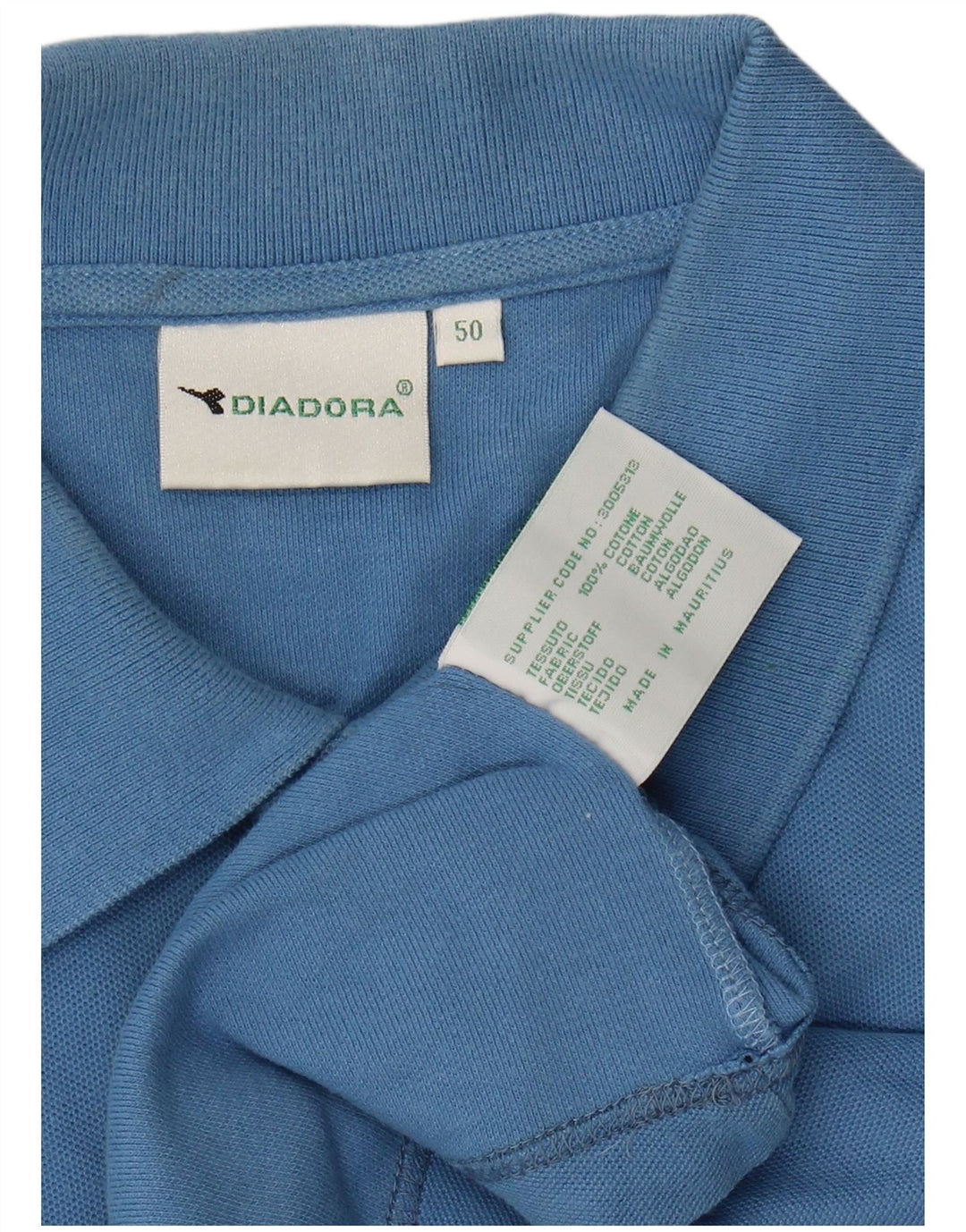 DIADORA Mens Long Sleeve Polo Shirt IT 50 Medium Blue Cotton