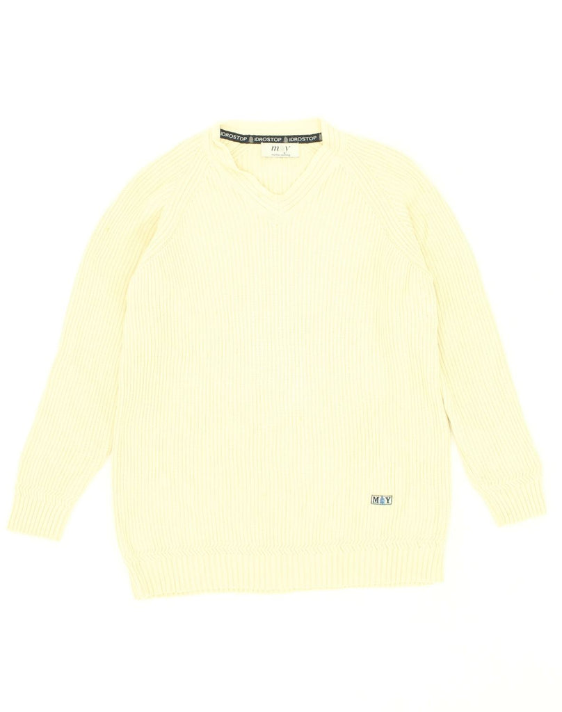 MARINA YACHTING Mens V-Neck Jumper Sweater Small Yellow Cotton | Vintage Marina Yachting | Thrift | Second-Hand Marina Yachting | Used Clothing | Messina Hembry 