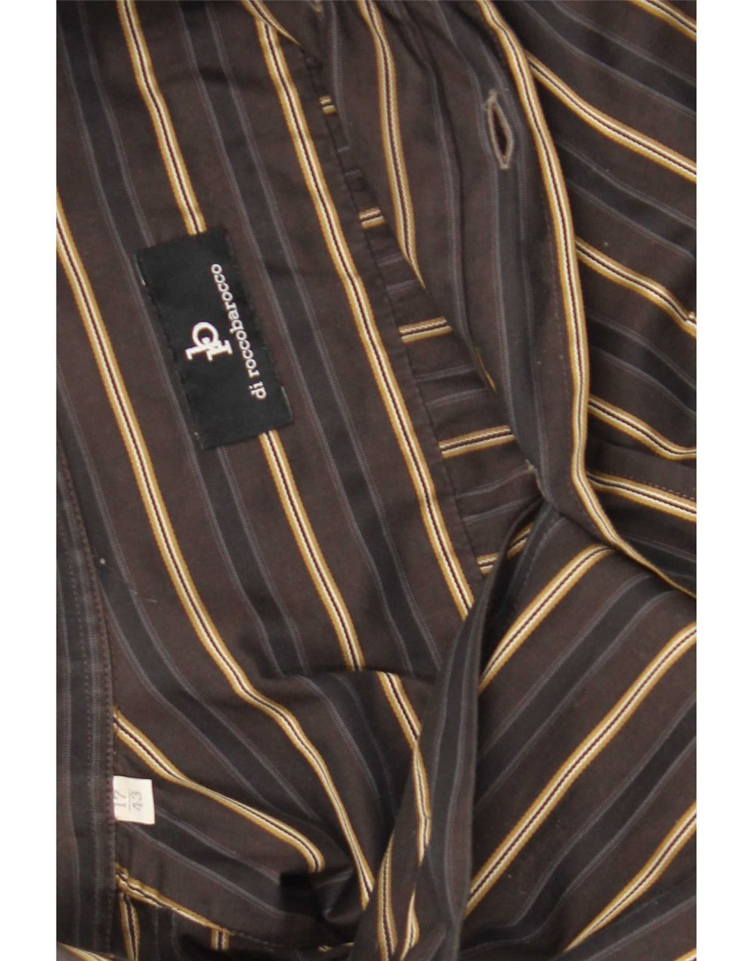 Roccobarocco Mens Shirt Size 43 17 XL Brown Striped