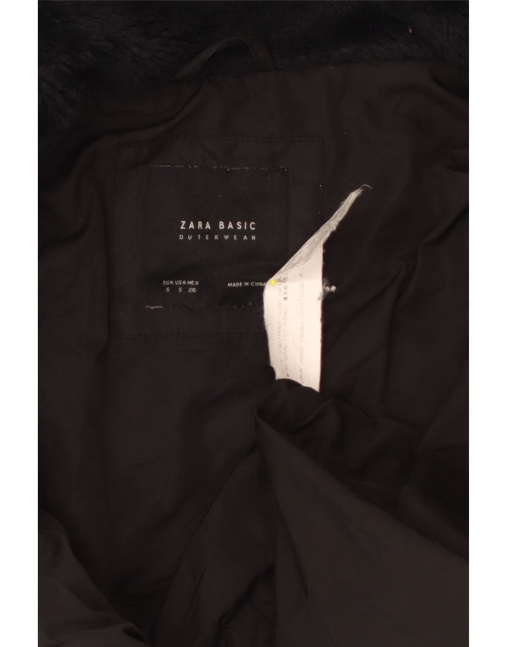 Zara Womens Hooded Padded Jacket UK 10 Small Black Polyester