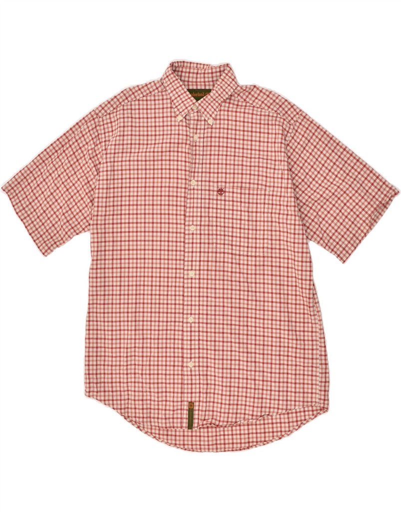 TIMBERLAND Mens Short Sleeve Shirt Medium Red Gingham Cotton | Vintage Timberland | Thrift | Second-Hand Timberland | Used Clothing | Messina Hembry 