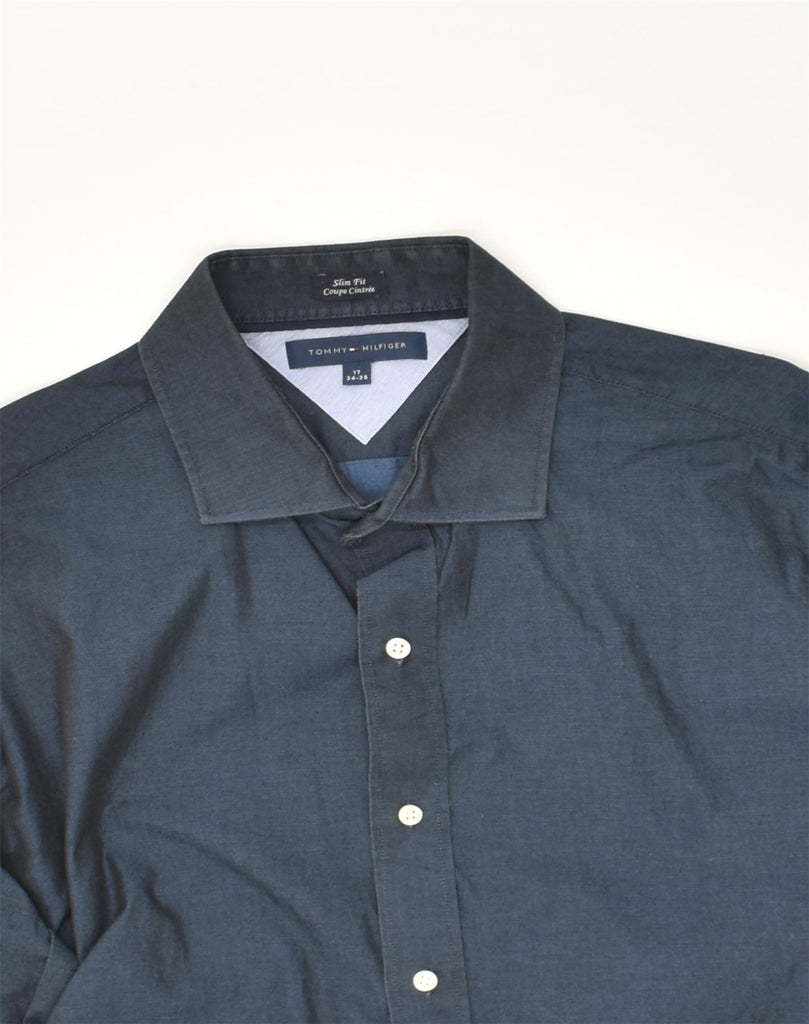 TOMMY HILFIGER Mens Slim Fit Shirt Size 17 XL Navy Blue Cotton | Vintage Tommy Hilfiger | Thrift | Second-Hand Tommy Hilfiger | Used Clothing | Messina Hembry 