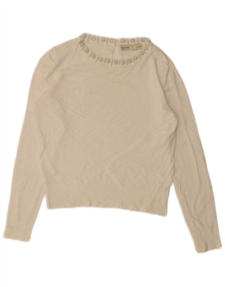 Oasis Womens Boat Neck Jumper Sweater UK 14 Medium White Viscose