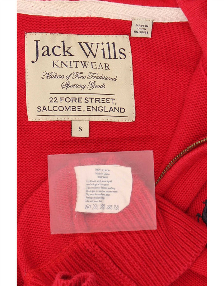 Jack Wills Mens Hooded Cardigan Sweater Small Red Cotton