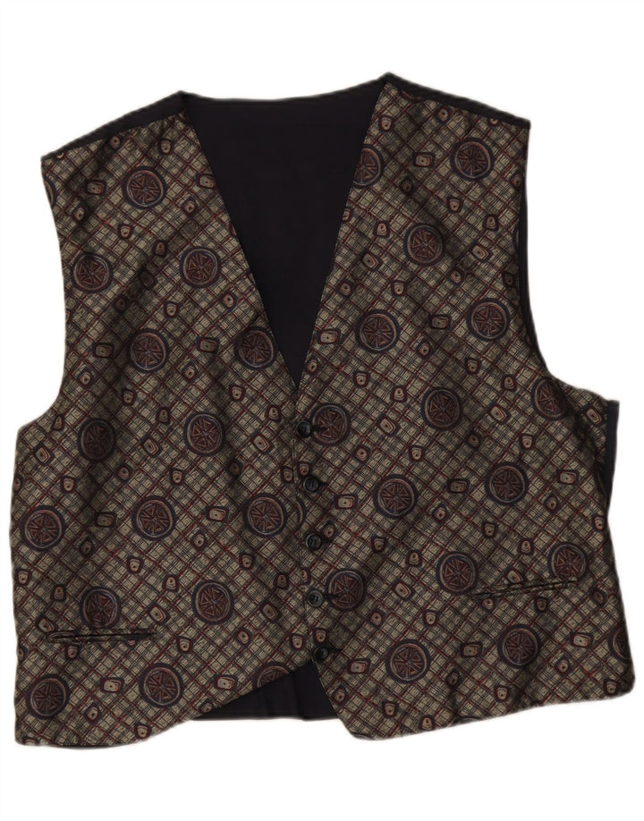Vintage Mens Abstract Pattern Waistcoat Large Grey Retro