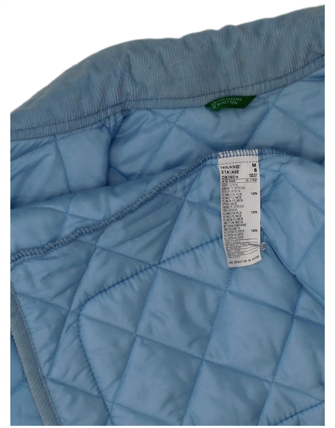 Benetton Boys Quilted Jacket 7-8 Years Medium Blue Nylon