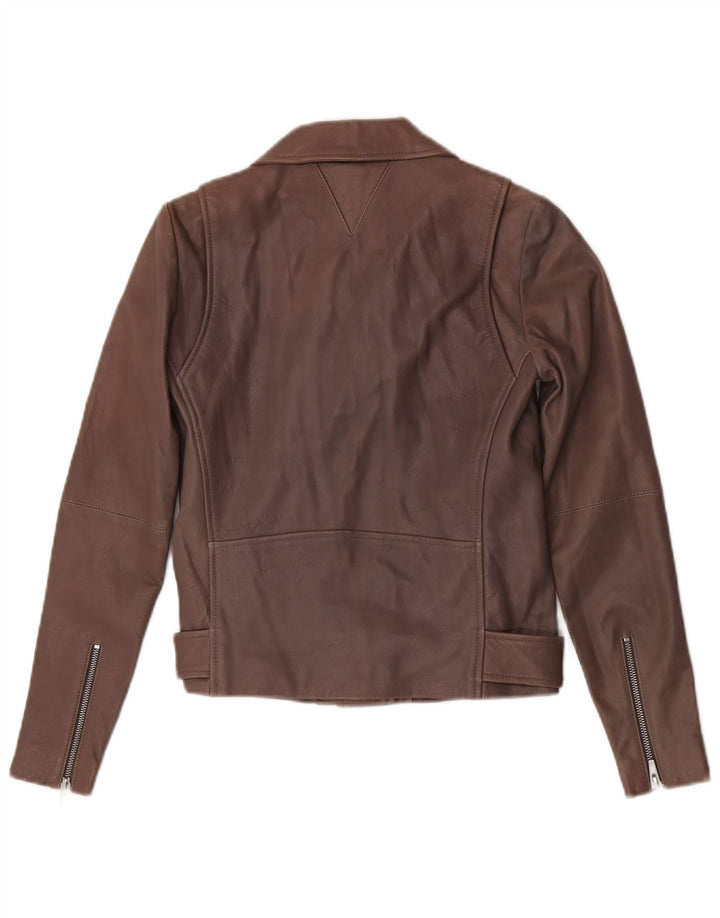 Veda Womens Leather Biker Jacket UK 8 Small Brown Lambskin