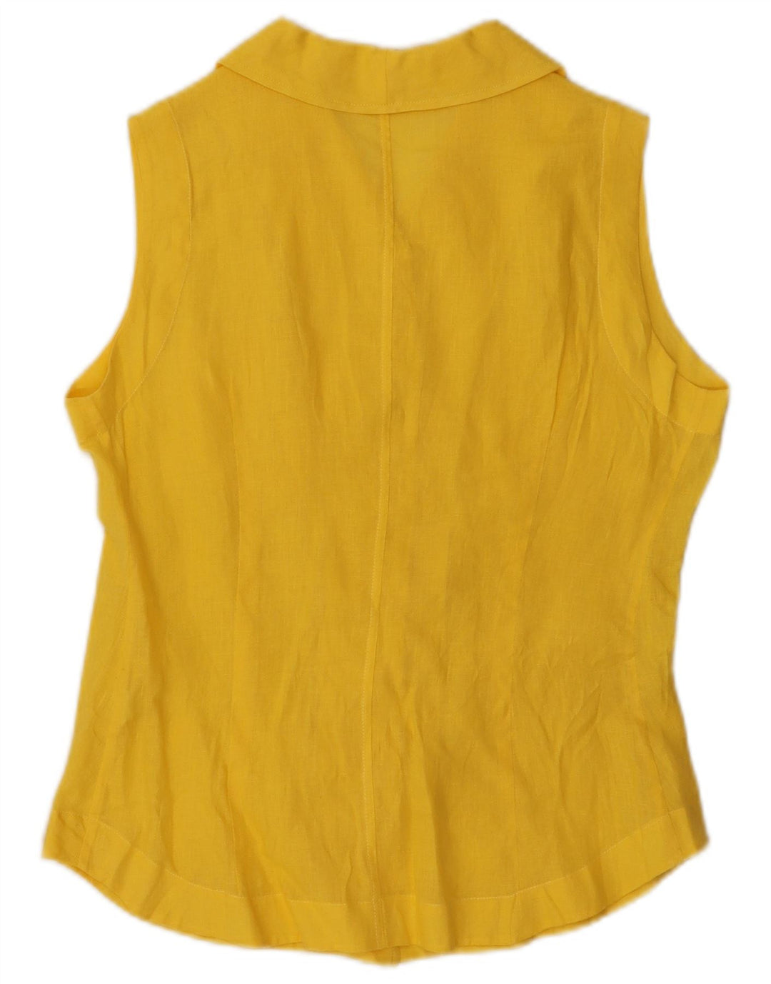 VINTAGE Womens Sleeveless Shirt Blouse UK 14 Medium Yellow Linen
