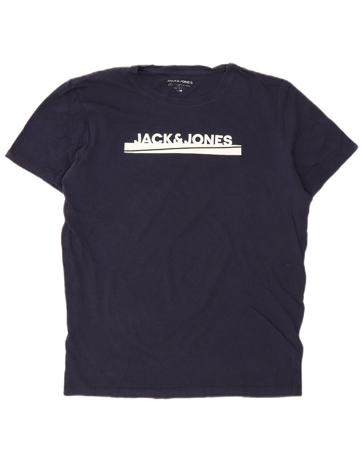 JACK & JONES Mens Graphic T-Shirt Top Medium Navy Blue Cotton