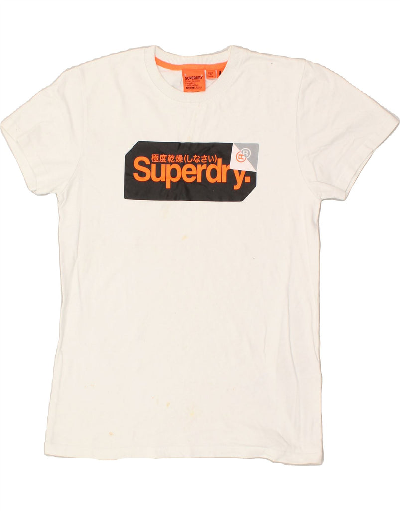 SUPERDRY Womens Graphic T-Shirt Top UK 14 Large White Cotton | Vintage Superdry | Thrift | Second-Hand Superdry | Used Clothing | Messina Hembry 