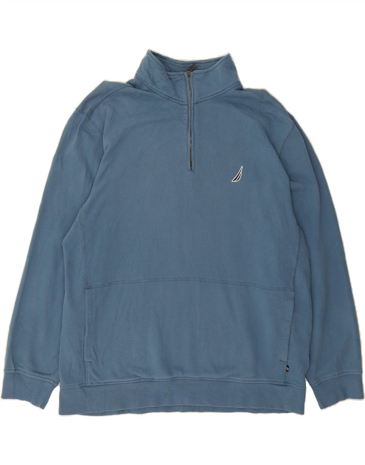 NAUTICA Mens Zip Neck Sweatshirt Jumper 2XL Blue Cotton Vintage Nautica and Second-Hand Nautica from Messina Hembry 