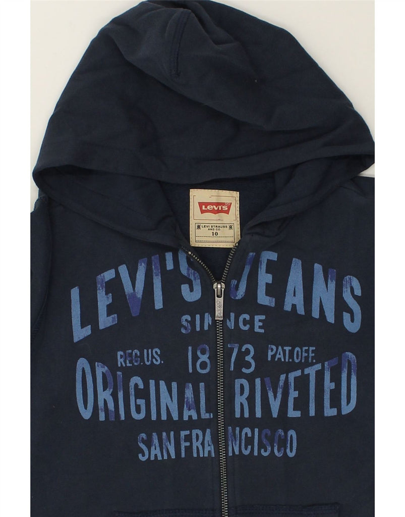 LEVI'S Boys Graphic Zip Hoodie Sweater 9-10 Years Navy Blue Cotton | Vintage Levi's | Thrift | Second-Hand Levi's | Used Clothing | Messina Hembry 