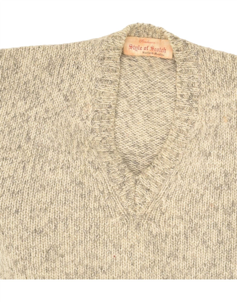 VINTAGE Womens V-Neck Jumper Sweater UK 14 Medium Grey Flecked | Vintage Vintage | Thrift | Second-Hand Vintage | Used Clothing | Messina Hembry 