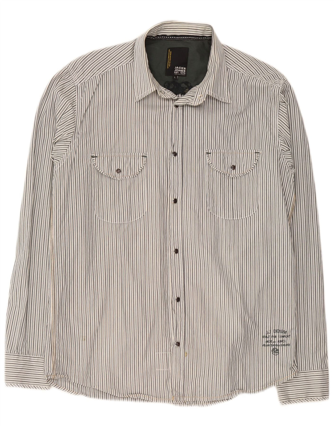 Jack & Jones Mens Graphic Shirt Large Grey Striped Cotton