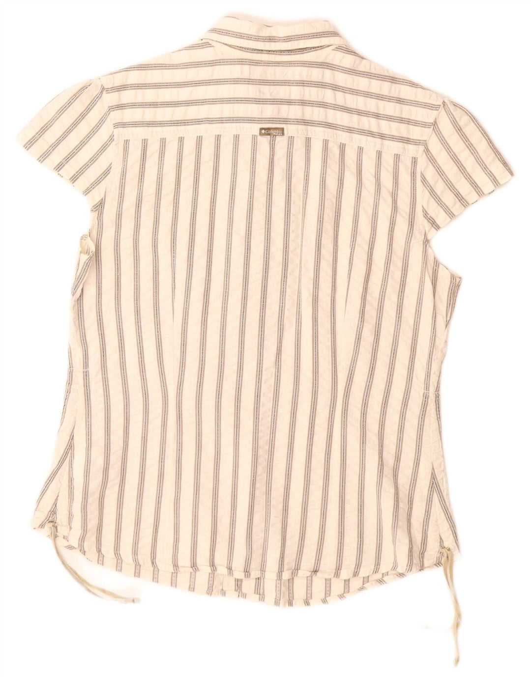 COLUMBIA Womens Short Sleeve Shirt UK 14 Large White Striped Cotton