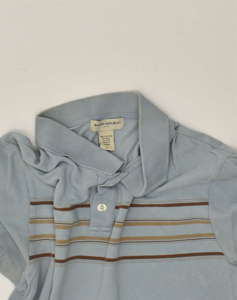 BANANA REPUBLIC Mens Polo Shirt Large Blue Striped Cotton | Vintage Banana Republic | Thrift | Second-Hand Banana Republic | Used Clothing | Messina Hembry 