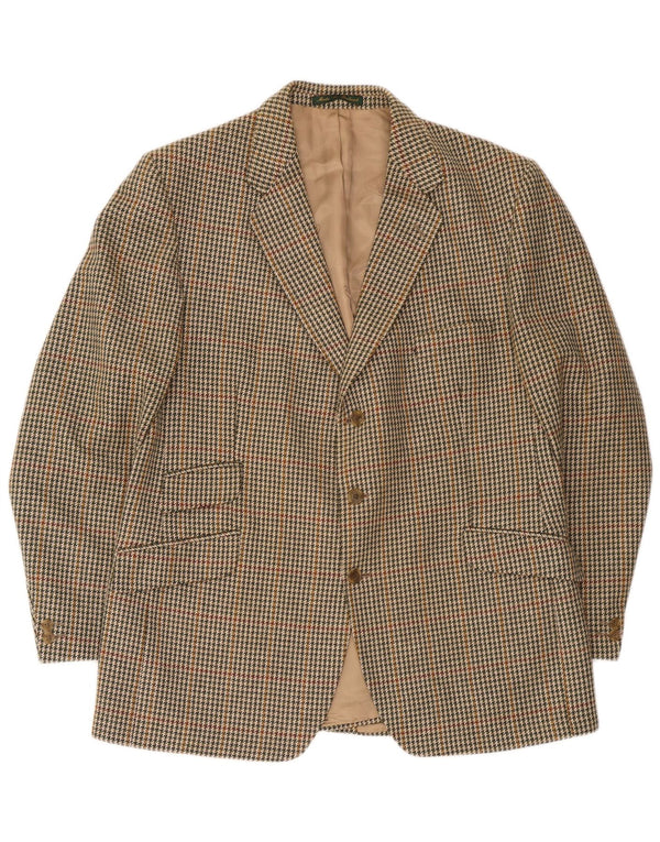 DONEGAL Mens 3 Button Blazer Jacket UK 46 3XL Beige Houndstooth New Wool