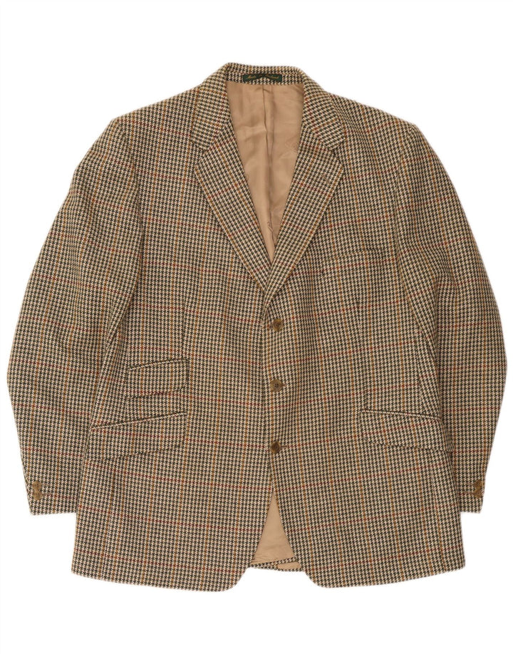 DONEGAL Mens 3 Button Blazer Jacket UK 46 3XL Beige Houndstooth New Wool
