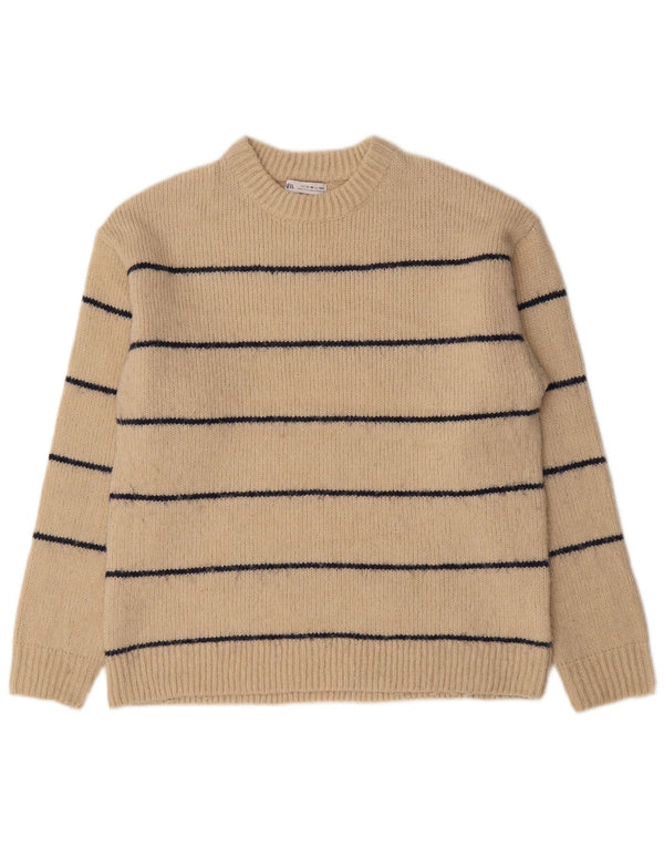 Zara Boys Crew Neck Jumper Sweater 13-14 Years Beige Striped Polyester