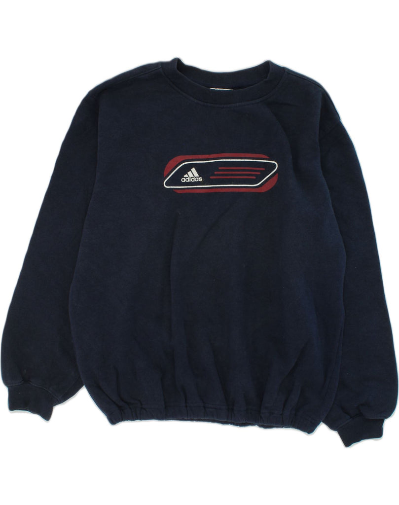 ADIDAS Boys Graphic Sweatshirt Jumper 11-12 Years Navy Blue Cotton | Vintage Adidas | Thrift | Second-Hand Adidas | Used Clothing | Messina Hembry 