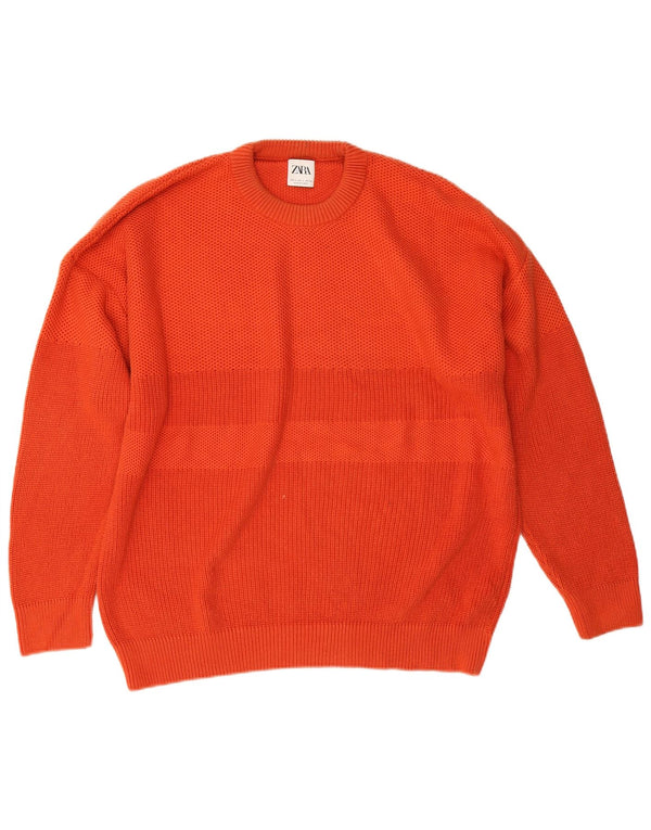 Zara Mens Loose Fit Crew Neck Jumper Sweater Large Red Cotton