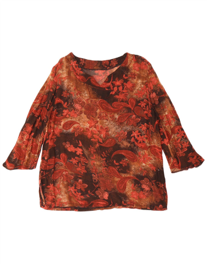 Vintage Womens 3/4 Sleeve Tunic Top UK 14 Medium Brown Paisley