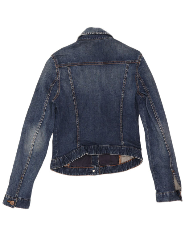 Zara Womens Crop Denim Jacket UK 10 Small Blue Cotton