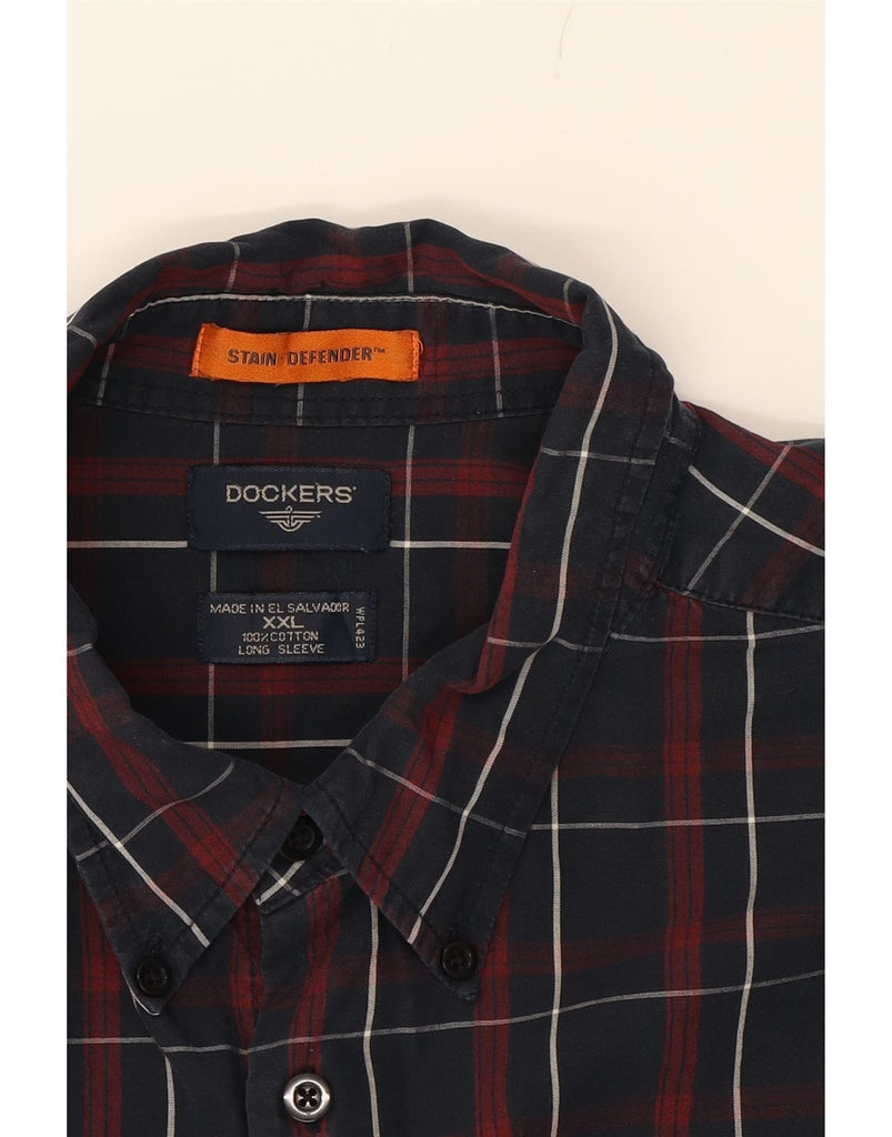 DOCKERS Mens Shirt 2XL Navy Blue Check Cotton Vintage Dockers and Second-Hand Dockers from Messina Hembry 