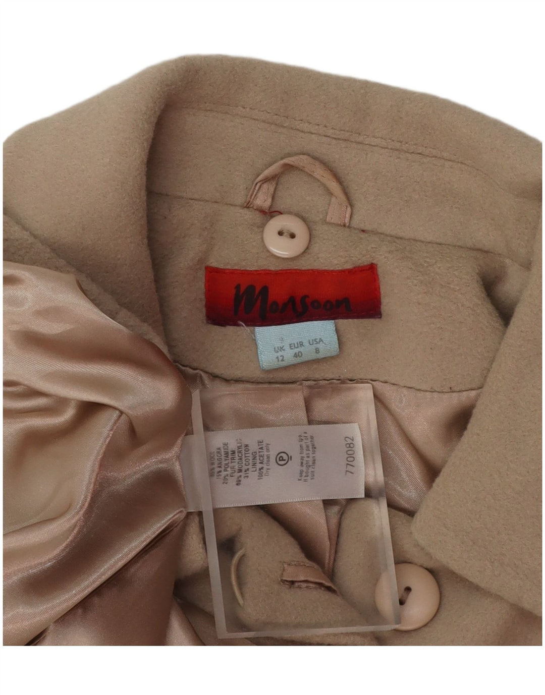 MONSOON Womens Overcoat UK 12 Medium  Beige Wool
