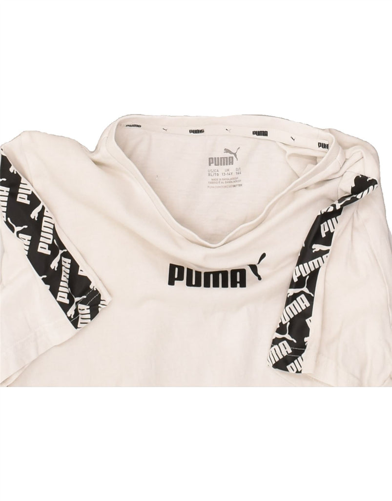 PUMA Boys Graphic T-Shirt Top 13-14 Years Off White Cotton | Vintage Puma | Thrift | Second-Hand Puma | Used Clothing | Messina Hembry 