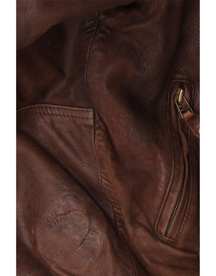 C&A Mens Canda Bomber Leather Jacket UK 40 Large Brown