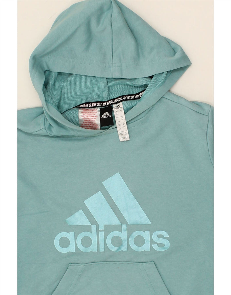 ADIDAS Girls Graphic Hoodie Jumper 11-12 Years Blue Cotton Vintage Adidas and Second-Hand Adidas from Messina Hembry 