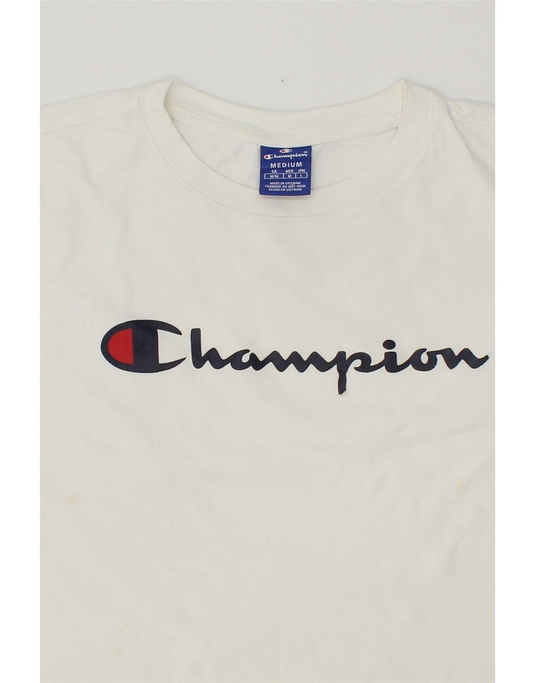 CHAMPION Womens Graphic T-Shirt Top UK 14 Medium White Cotton Vintage Champion and Second-Hand Champion from Messina Hembry 