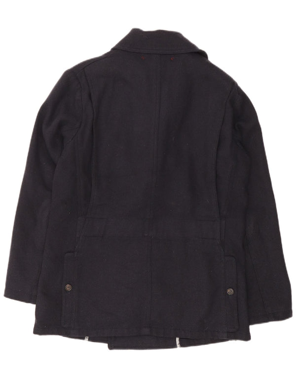 Montedoro Mens Pea Coat IT 48 Medium Navy Blue Wool