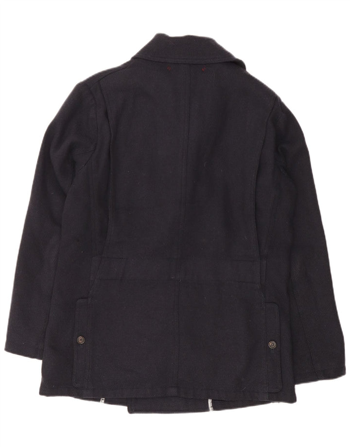 Montedoro Mens Pea Coat IT 48 Medium Navy Blue Wool