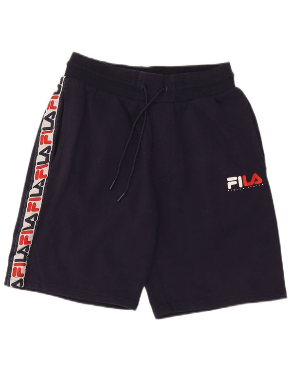 Fila Mens Graphic Sport Shorts Small Navy Blue Colourblock Cotton