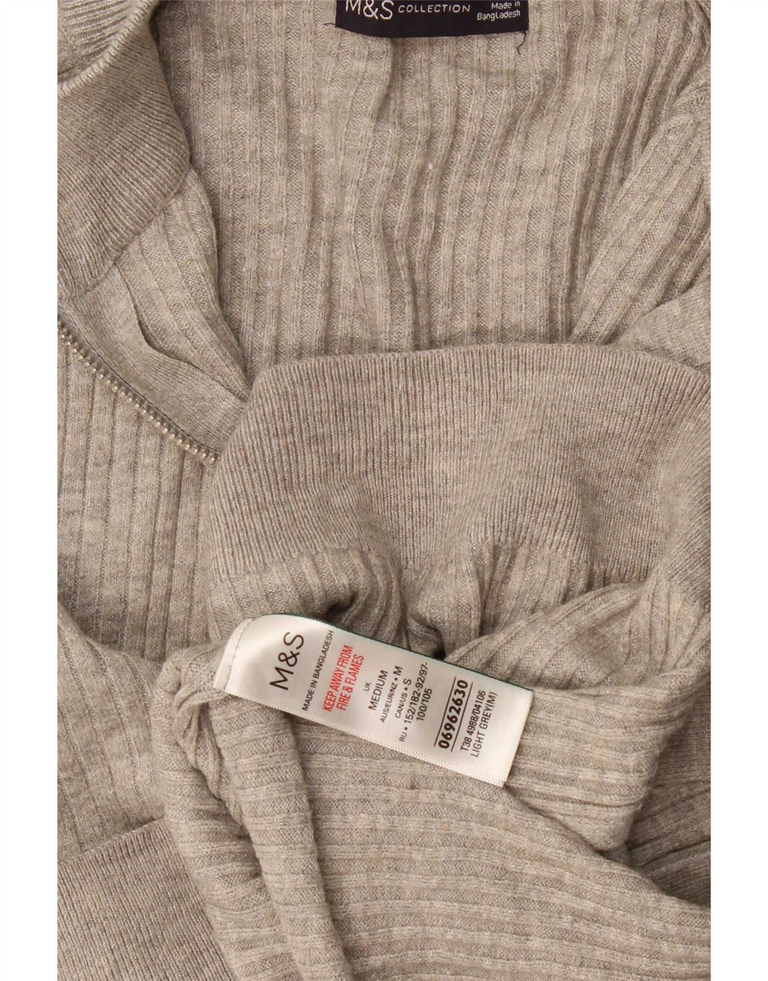 Marks & Spencer Mens Zip Neck Jumper Sweater Medium Grey Viscose